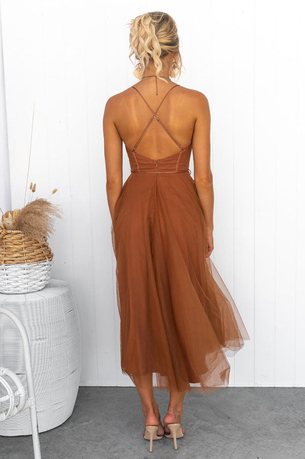Vaelora – Corset Midi Kleid Tüllrock Spaghettiträger