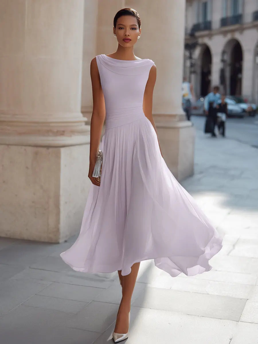 Éloria - Drapierte Neckholder Falten Midi Kleid