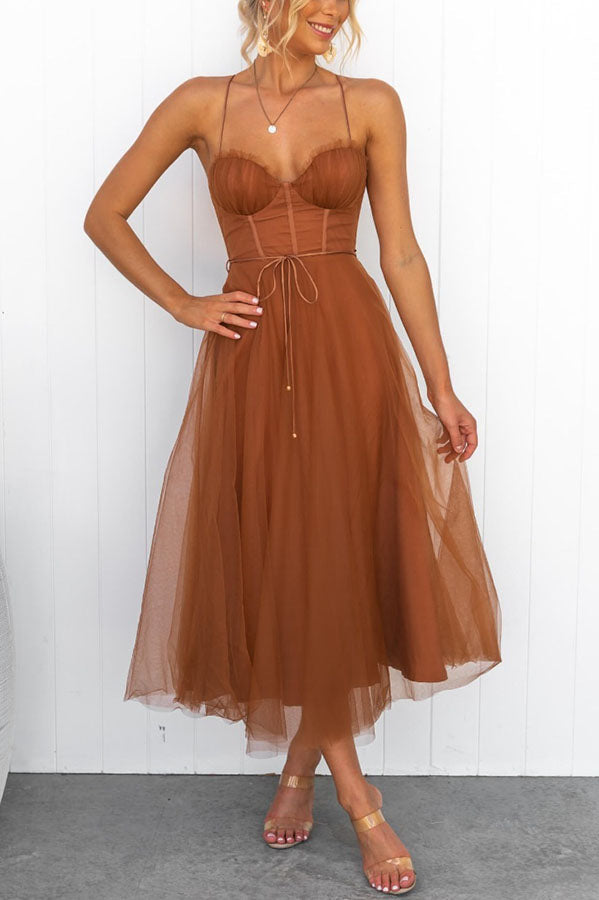 Vaelora – Corset Midi Kleid Tüllrock Spaghettiträger