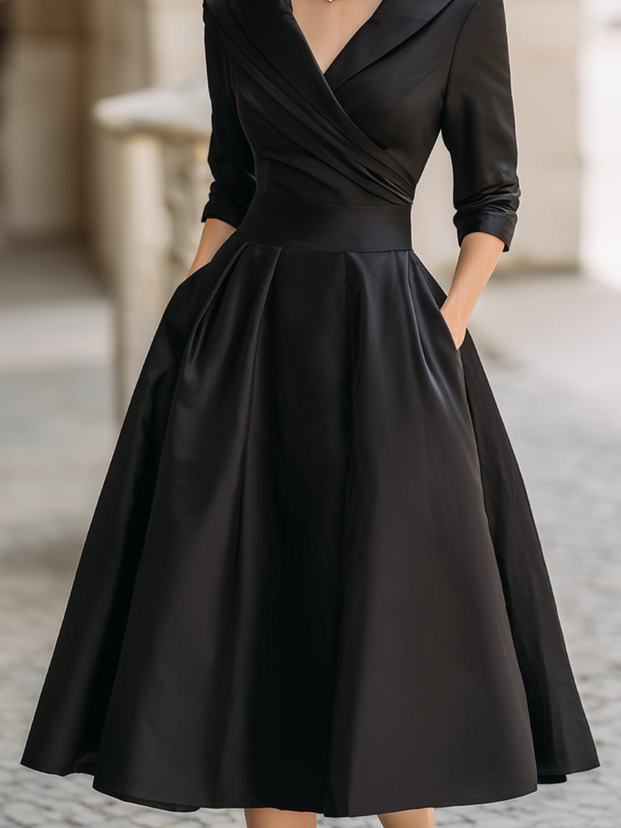 Women Elegant Midi Dress Vintage Style Formal Cocktail - Image 2
