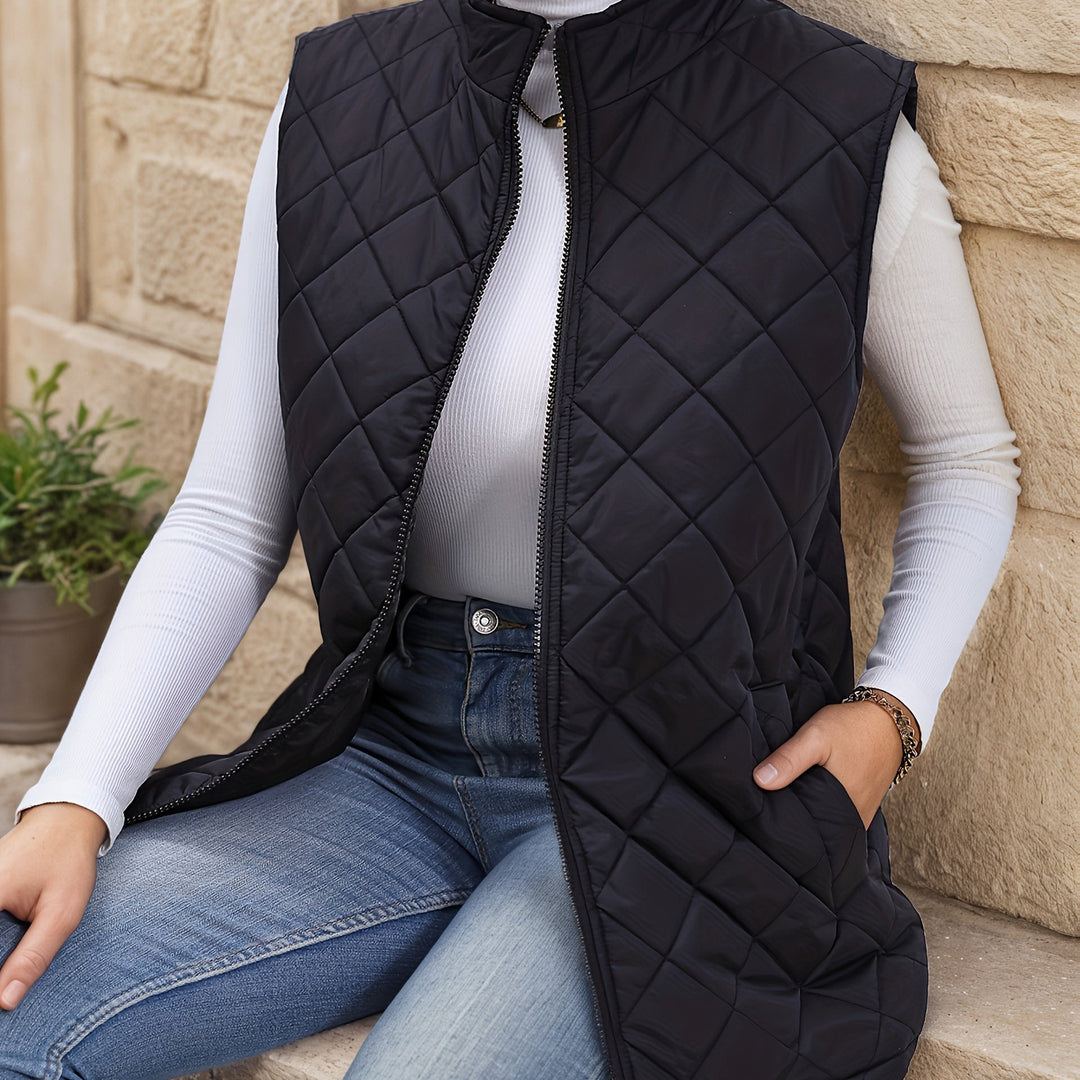Corinne | Langes Gilet mit Rautensteppung