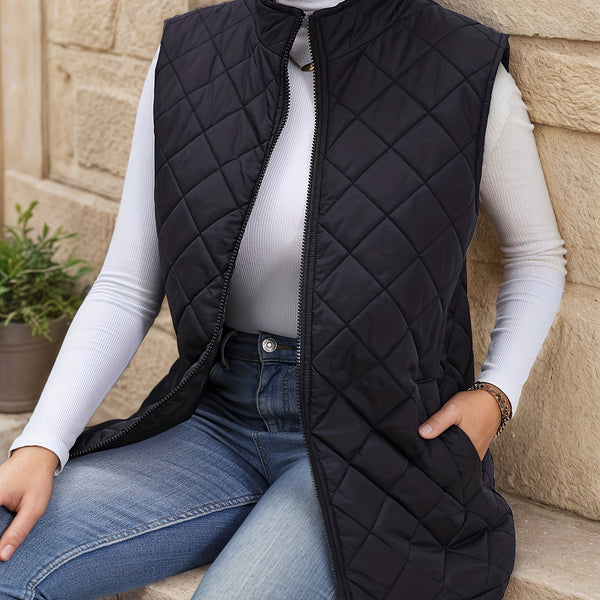 Corinne | Langes Gilet mit Rautensteppung