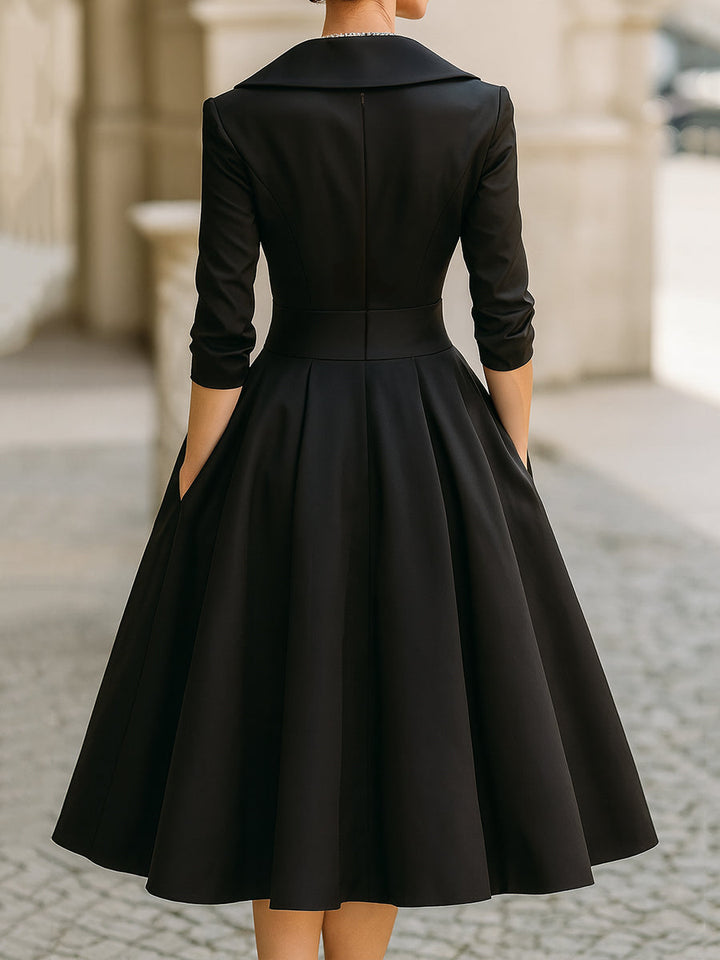 Women Elegant Midi Dress Vintage Style Formal Cocktail - Image 3