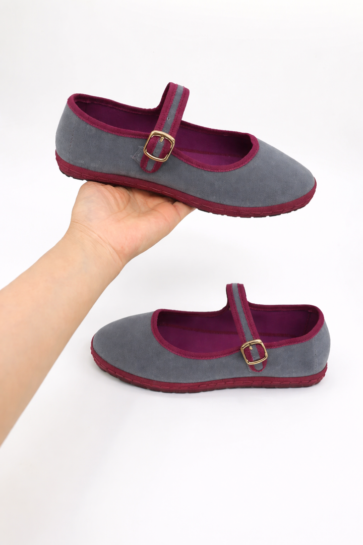 Janie - Damen Ballerinas Mit Runder Spitze Und Schnallenriemen