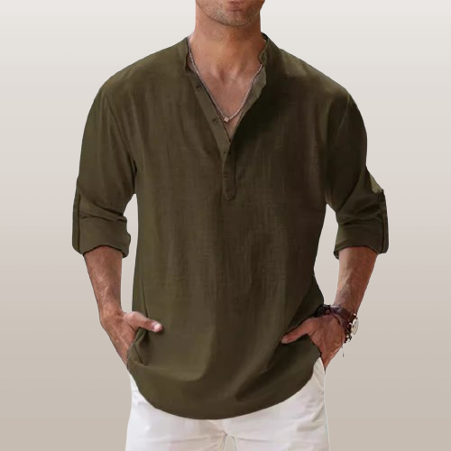 Nerion - Herren Leinen Langarm Grandad Hemd