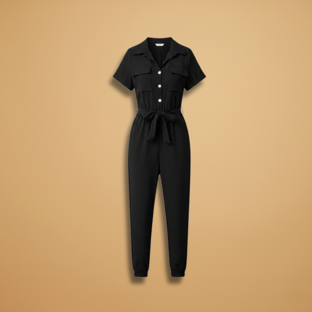 Ava - Damen Jumpsuit mit Rundhalsausschnitt und Kurzarm
