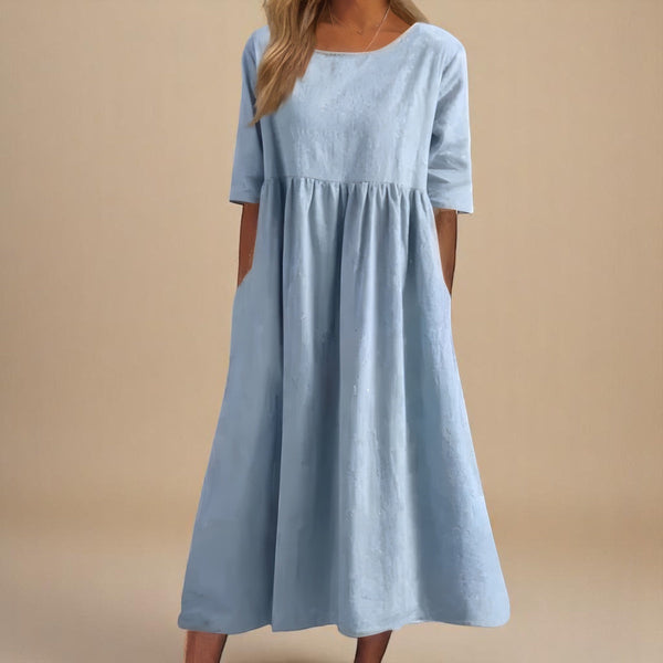 Damen Lockeres Sommerkleid Relaxed Fit Midi mit Taschen