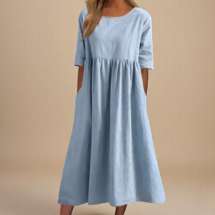 Damen Lockeres Sommerkleid Relaxed Fit Midi mit Taschen