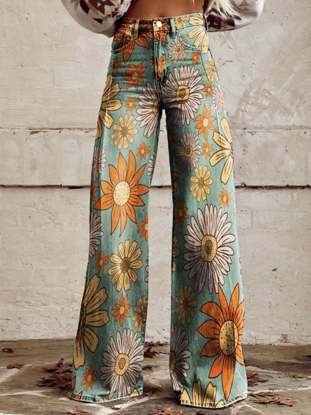 Women Organic Boho Wide Leg Pants Flowy High Waisted - Image 2