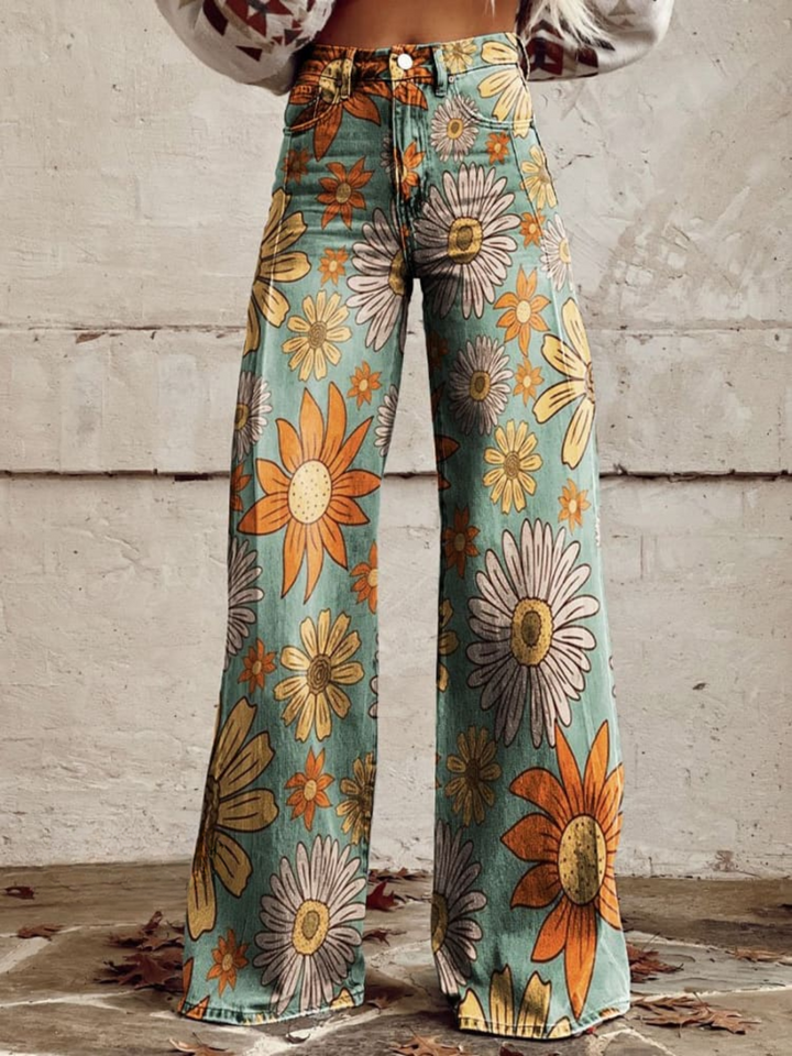 Women Organic Boho Wide Leg Pants Flowy High Waisted - Image 2
