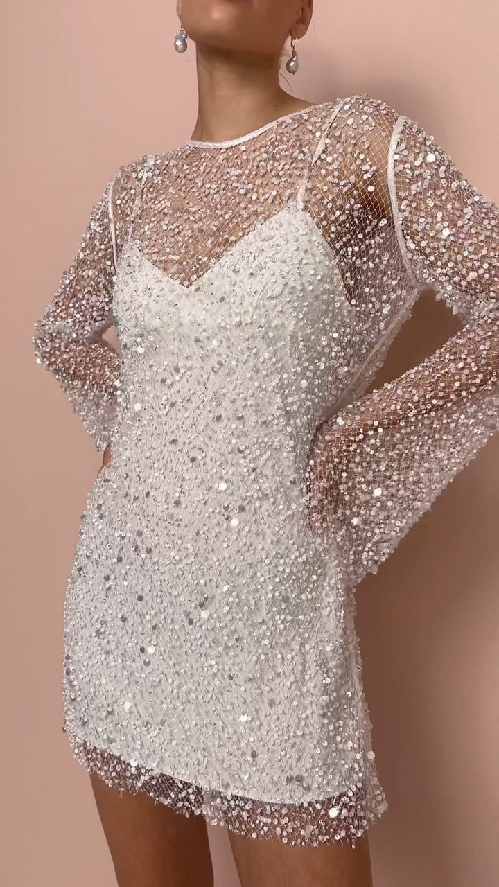 Women Pearl Embellished Sheer Mesh Bodycon Dress - Image 6