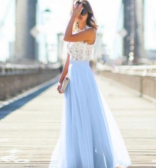 Women Floral Lace Maxi Dress Sleeveless Spring