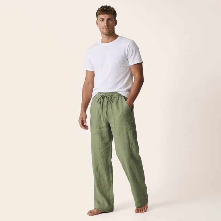 Herren Leinen Baumwoll Hose Loose Fit Kordelzug