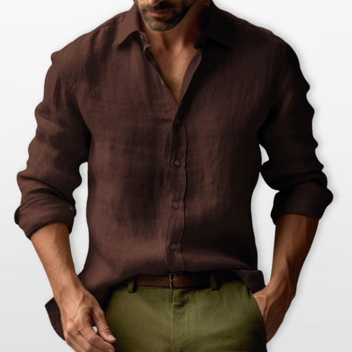 Herren Lässiges Leinenhemd Button-Down