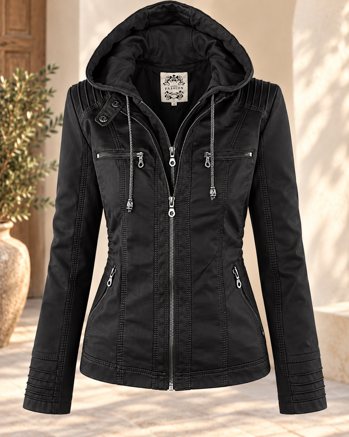 Noëlle™ | Elegante Lederoptik-Jacke mit Kapuze - Image 8