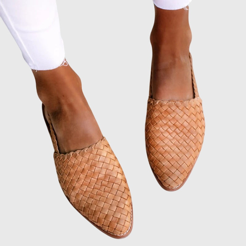 Women Woven Pointed Toe Backless Mule Flats