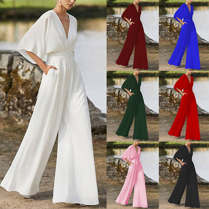 Jedah - Damen Jumpsuit Mit V Ausschnitt