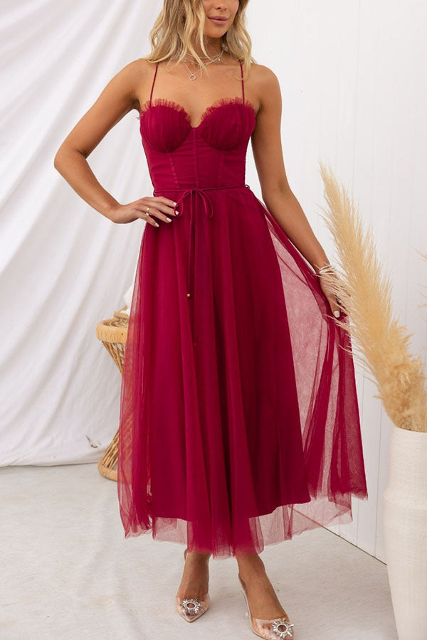 Vaelora – Corset Midi Kleid Tüllrock Spaghettiträger