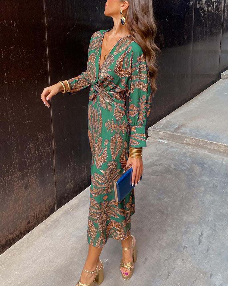 Women Draped V-Neck Knotted Front Wedding Guest Maxi Dress - Image 2
