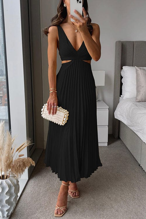 Sanne | Elegant Pleated Satin Midi Dress - Image 4