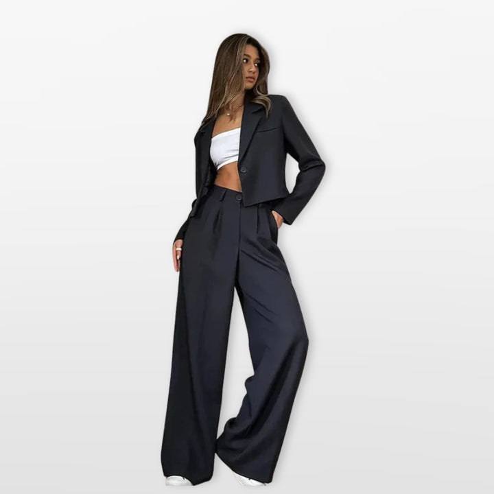 Damen Hosenanzug Zweiteiler Kurzer Blazer Weite Hose - Image 2