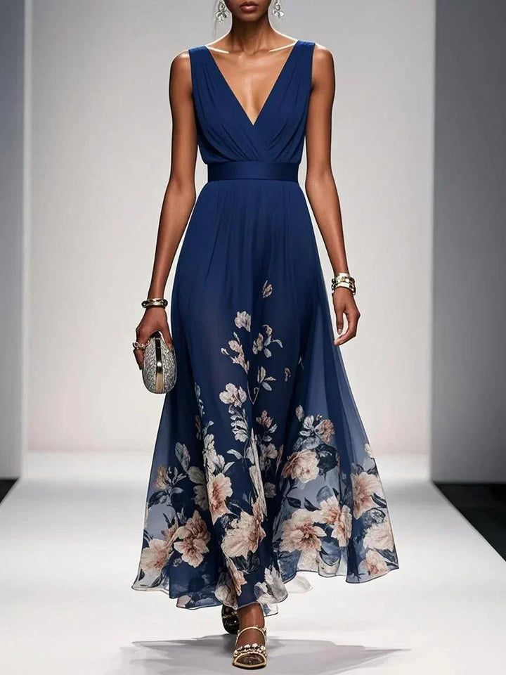 Women Floral Maxi Wedding Guest Dress Deep V Neck - Image 2