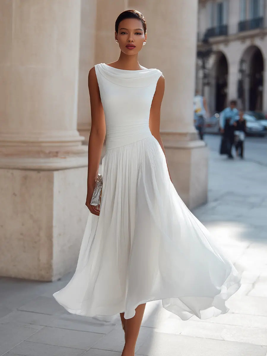 Éloria - Drapierte Neckholder Falten Midi Kleid