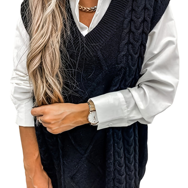 Colleen | Ärmelloser Zopfmuster-Pullover mit V-Ausschnitt - Image 51