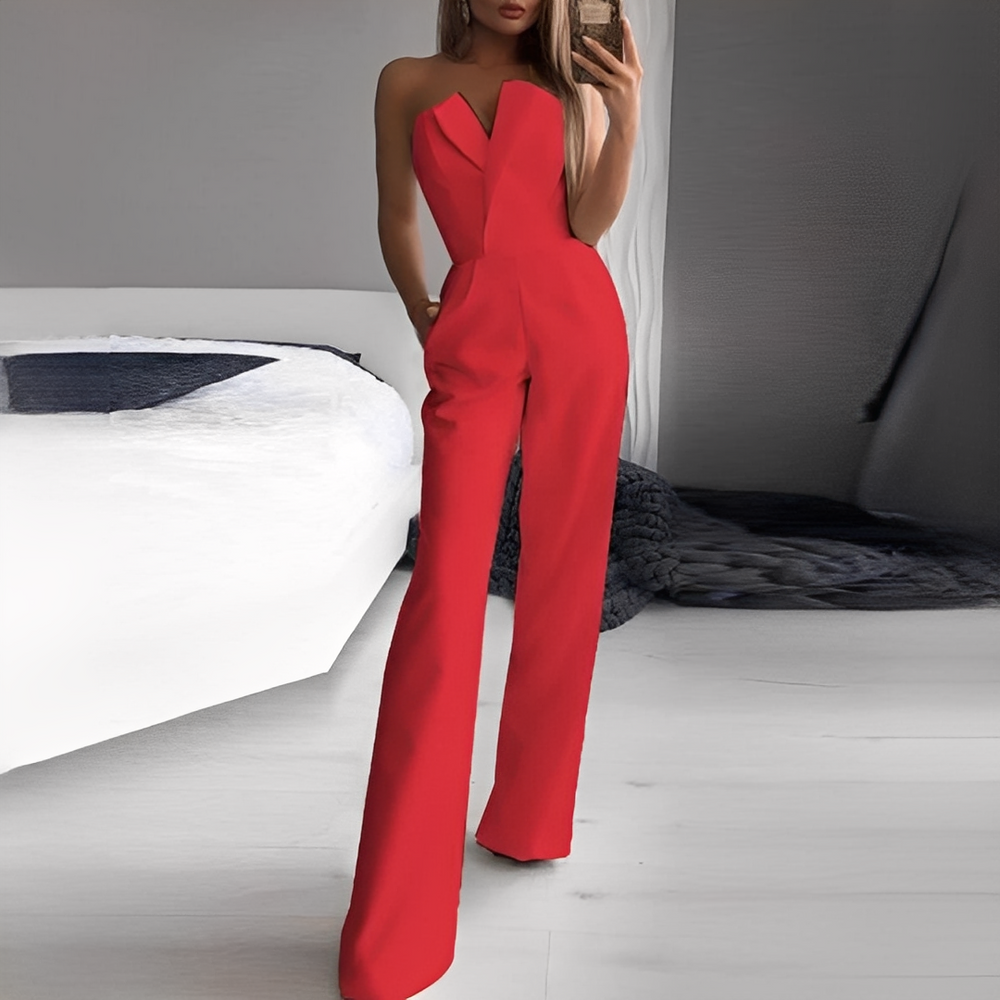 Damen schulterfreier Jumpsuit weite Beine elegant festlich - Image 2