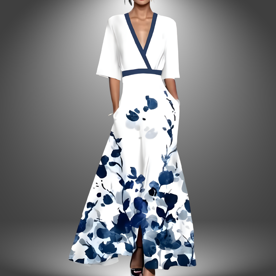 Women Floral V-Neck Maxi Dress Summer Flowy - Image 2