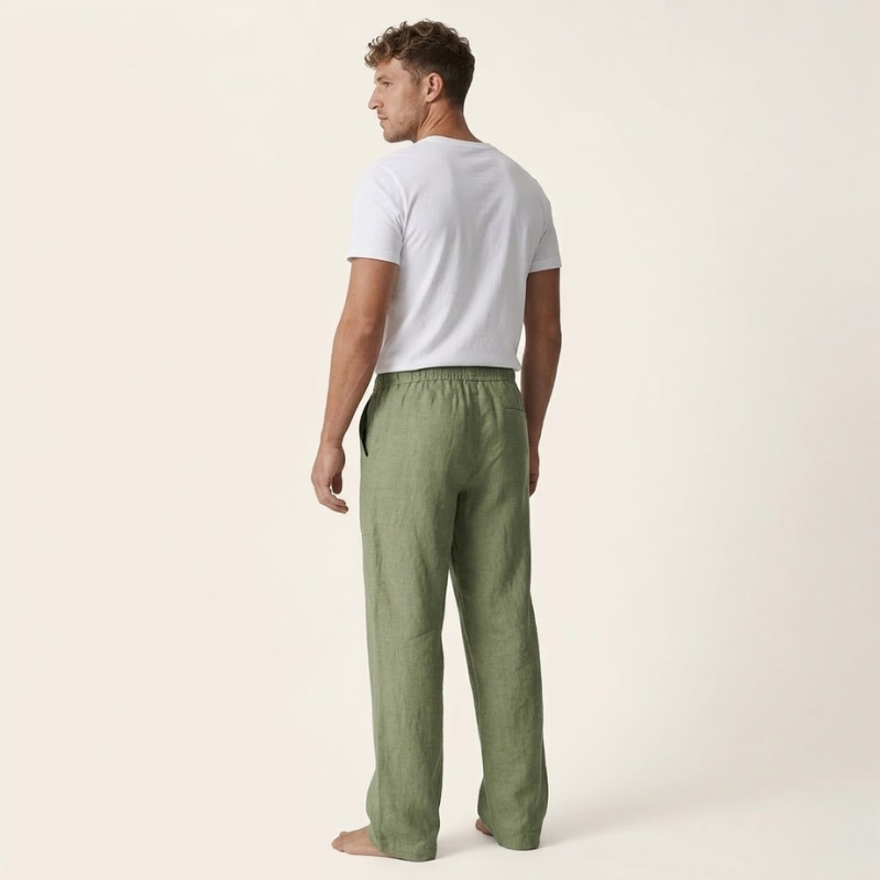 Herren Leinen Baumwoll Hose Loose Fit Kordelzug - Image 3