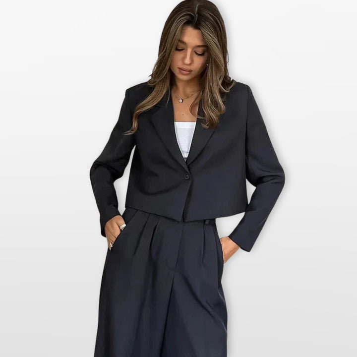 Damen Hosenanzug Zweiteiler Kurzer Blazer Weite Hose - Image 3