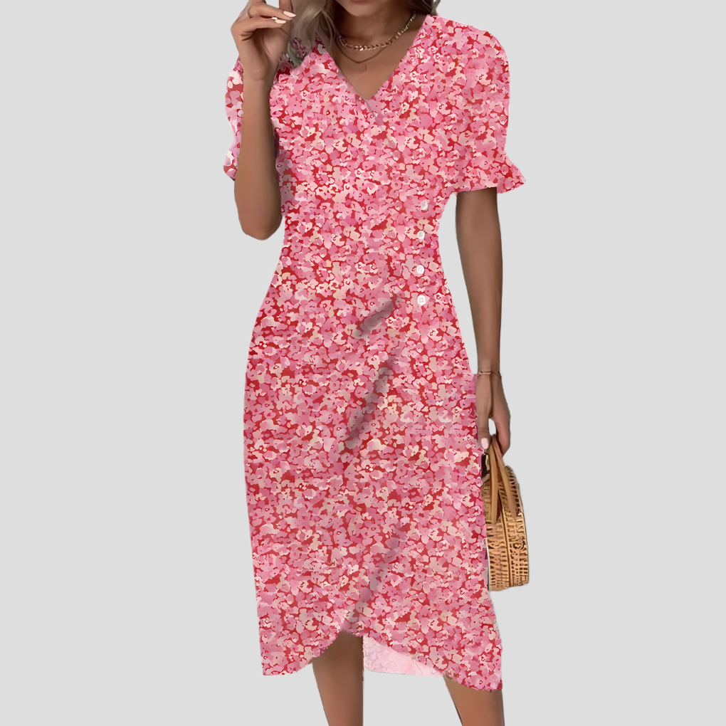 Seraphina – Elegantes Blumen Midi Kleid Damen