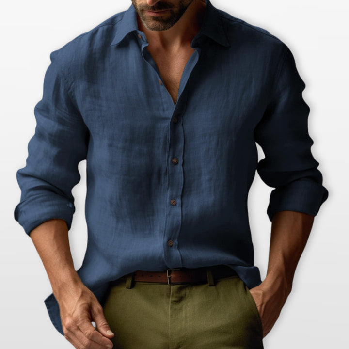 Herren Lässiges Leinenhemd Button-Down - Image 3