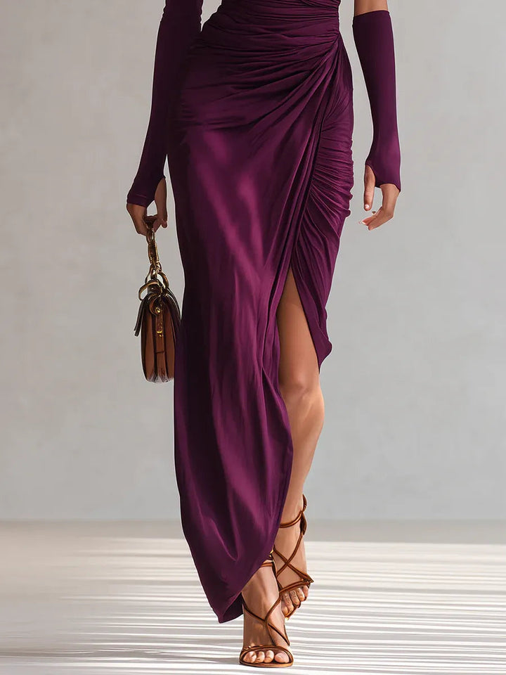 Damen Gerafftes Abendkleid One Shoulder Maxikleid - Image 3