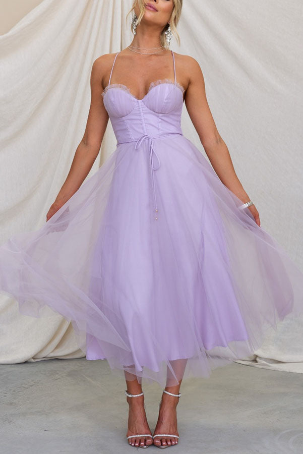 Vaelora – Corset Midi Kleid Tüllrock Spaghettiträger