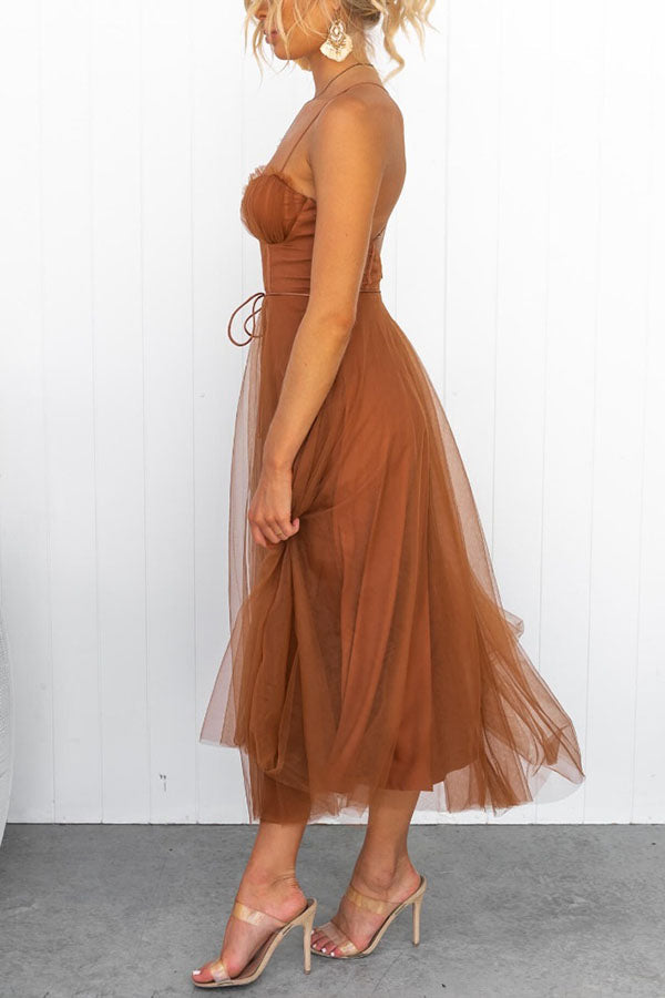 Vaelora – Corset Midi Kleid Tüllrock Spaghettiträger