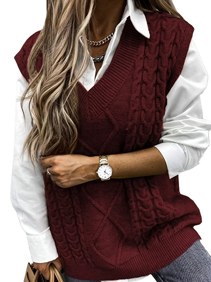 Colleen | Ärmelloser Zopfmuster-Pullover mit V-Ausschnitt - Image 24