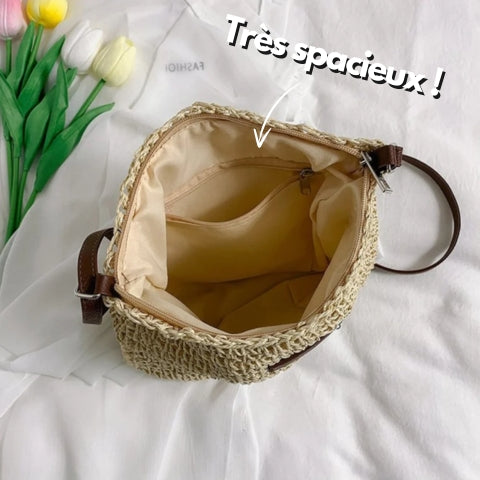 Damen Stroh Schultertasche Veganer Lederriemen Umhängetasche - Image 4