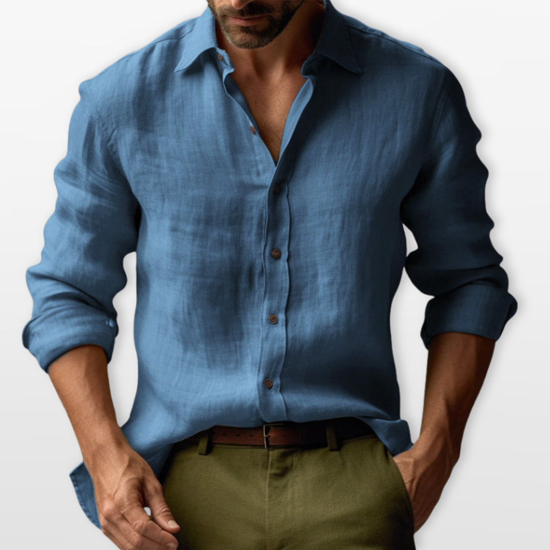 Herren Lässiges Leinenhemd Button-Down - Image 4