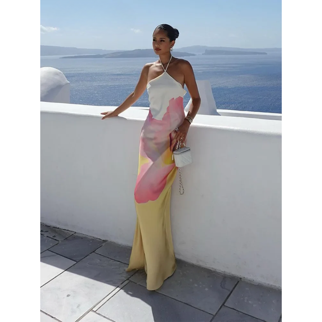 Women Floral One Shoulder Maxi Dress Evening Party - Image 7