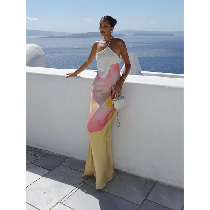 Women Floral One Shoulder Maxi Dress Evening Party - Image 7