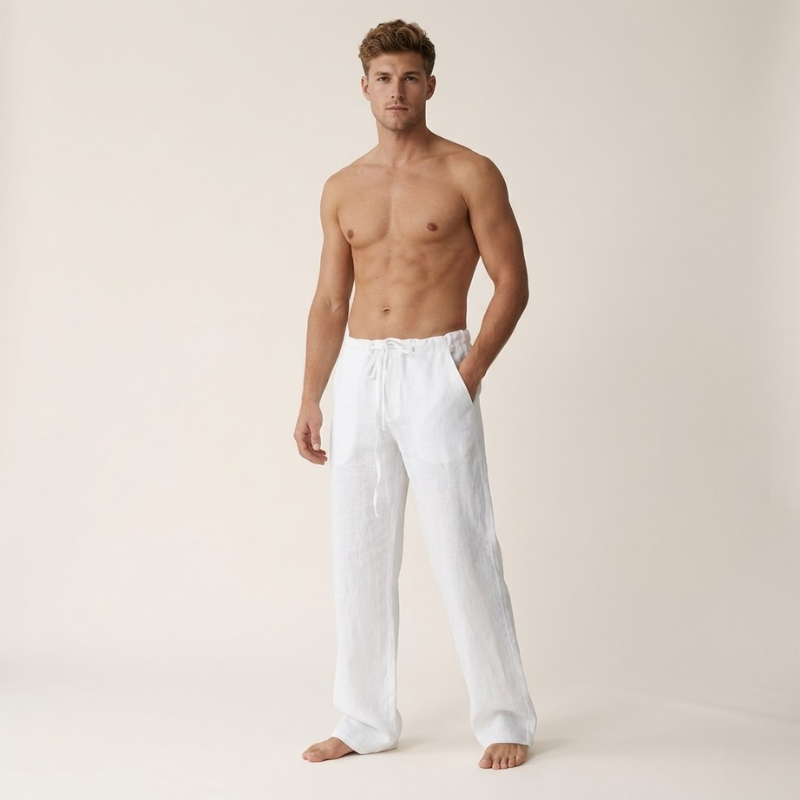 Herren Leinen Baumwoll Hose Loose Fit Kordelzug - Image 5