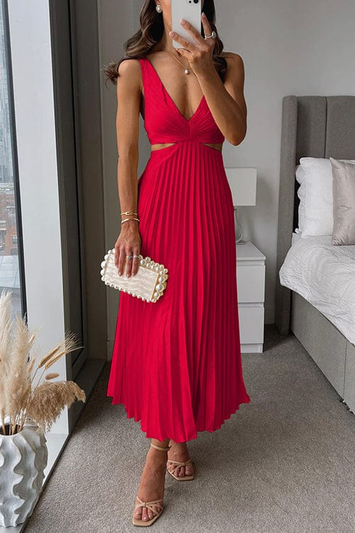 Sanne | Elegant Pleated Satin Midi Dress - Image 2