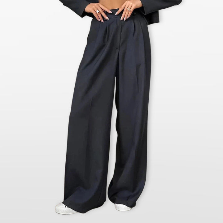 Damen Hosenanzug Zweiteiler Kurzer Blazer Weite Hose - Image 4