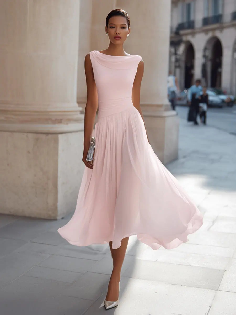 Éloria - Drapierte Neckholder Falten Midi Kleid