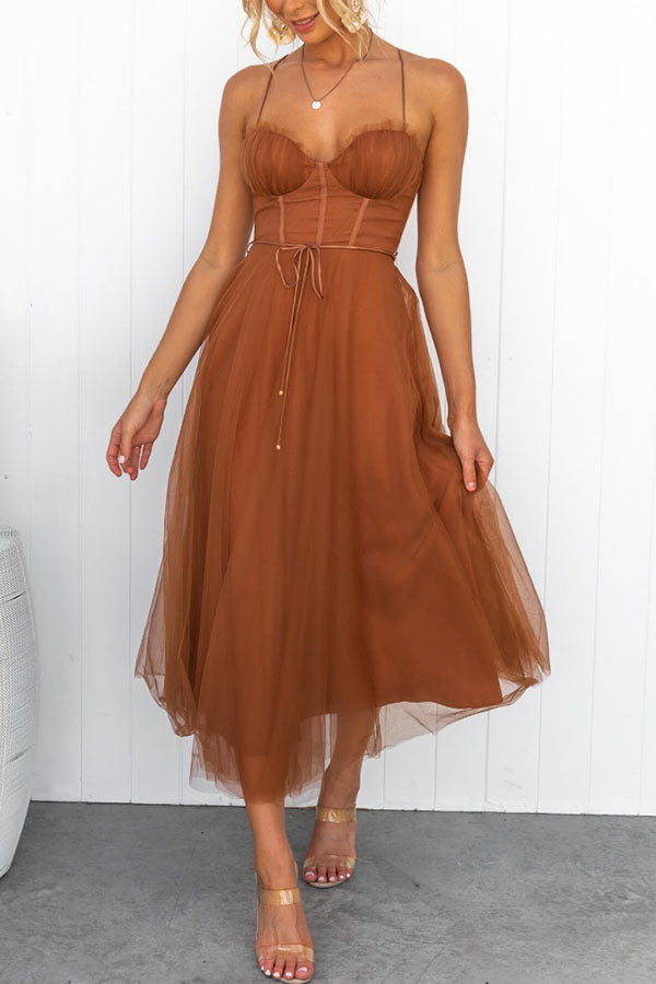 Vaelora – Corset Midi Kleid Tüllrock Spaghettiträger