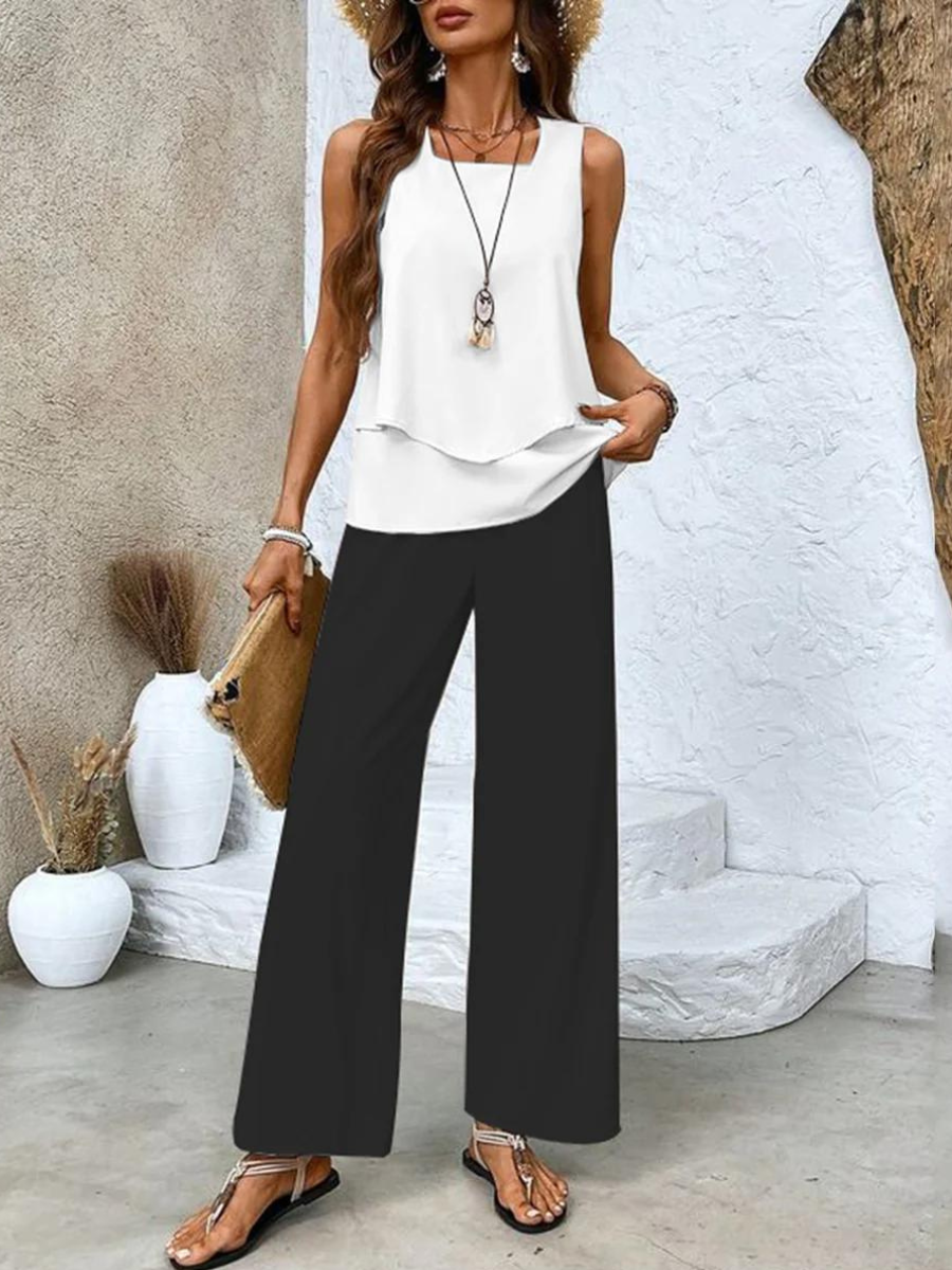 Women Elegant Summer Two Piece Wide Leg Pant Set - Image 7