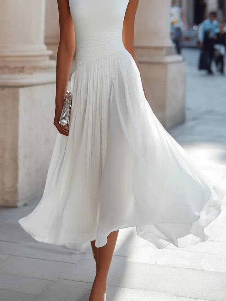 Éloria - Drapierte Neckholder Falten Midi Kleid
