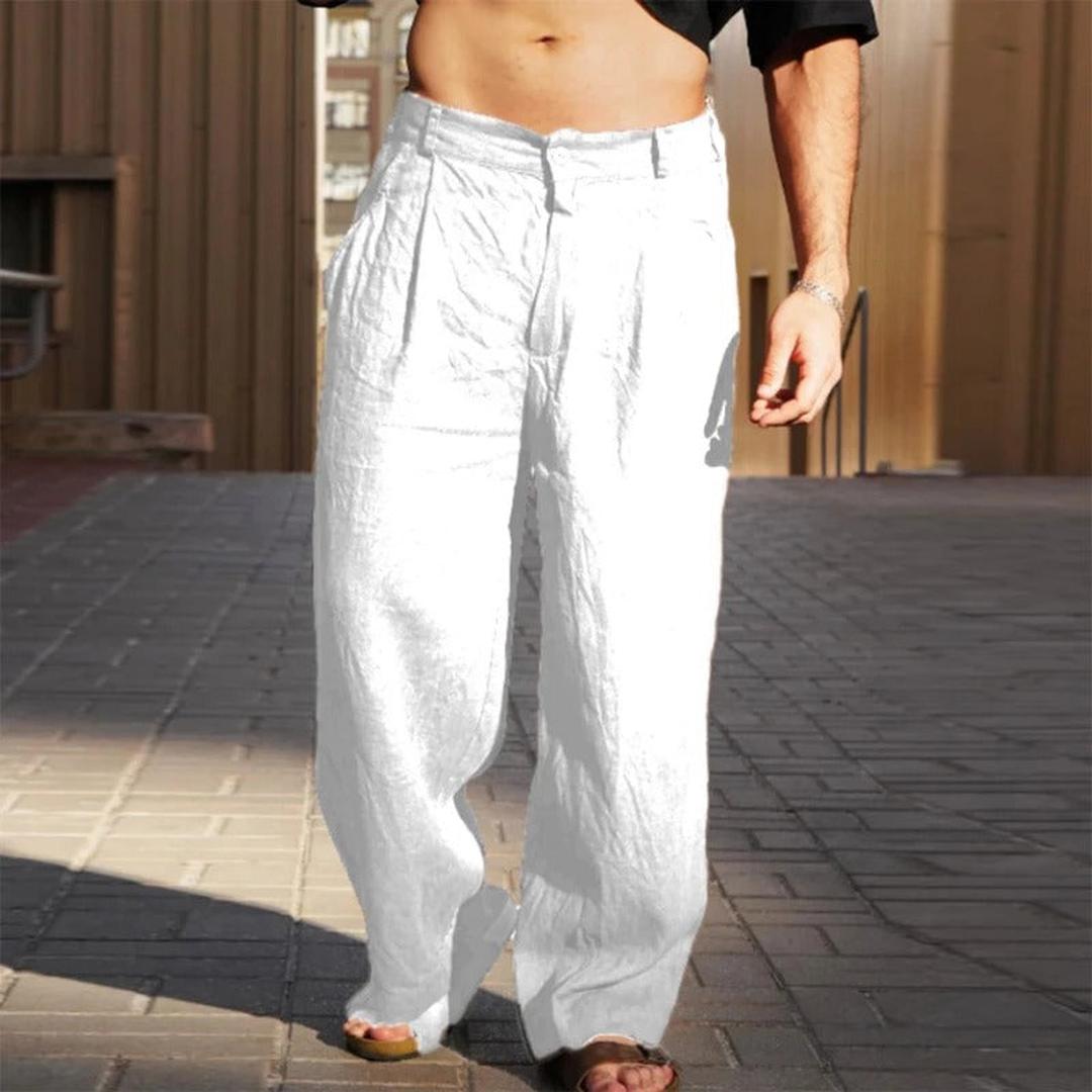 Olvian - Herren Leinen Sommerhose Weit Geschnitten